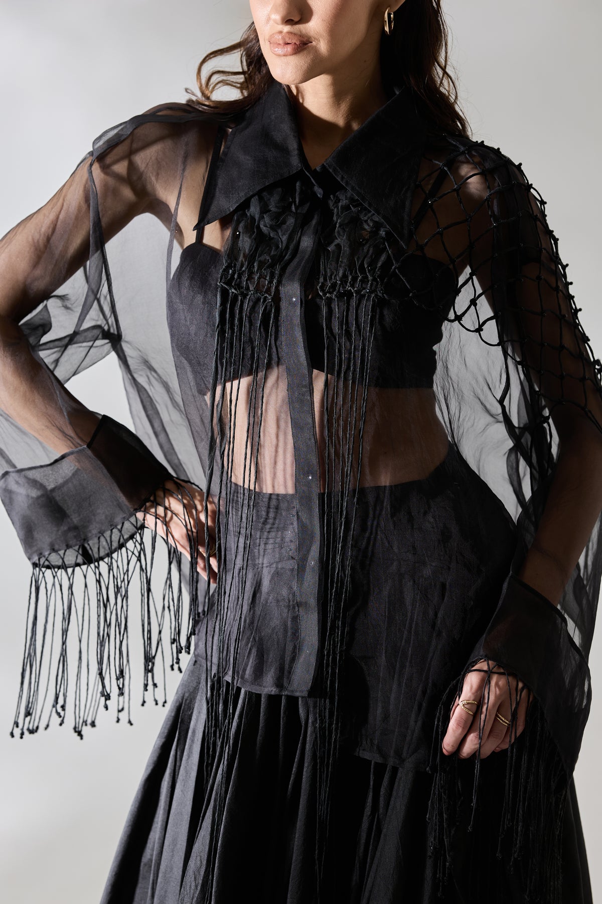 Fringe Veil Shirt Set - Bustier