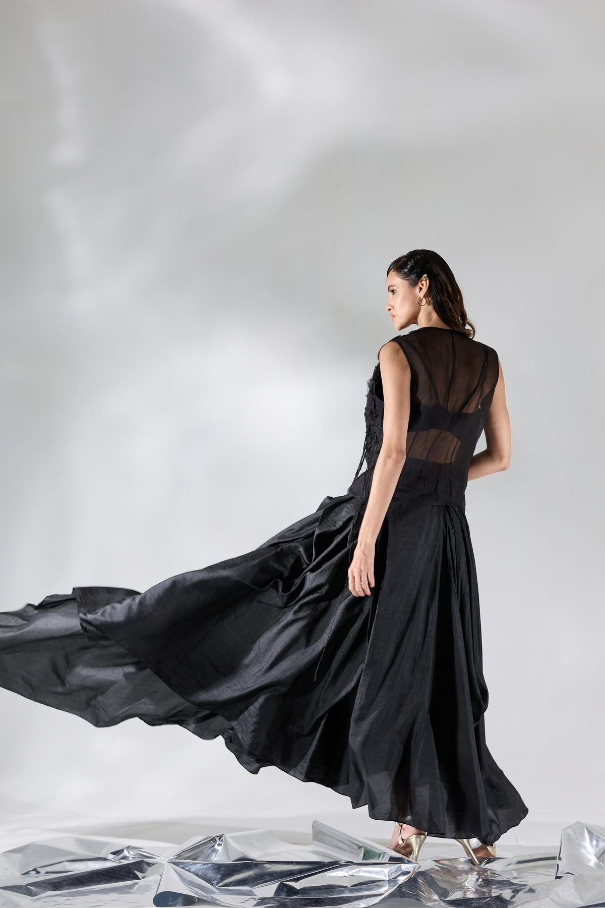 Fringe Veil Half And Half Jacket Skirt Set - Jacket