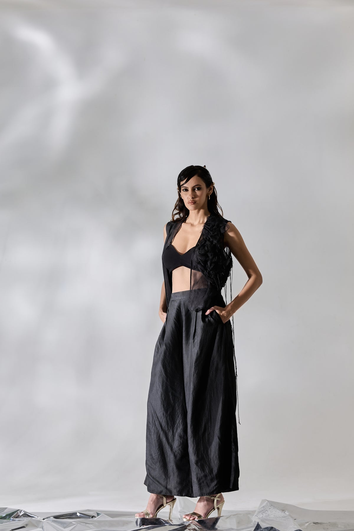 Fringe Veil Half And Half Jacket Pants (Set)