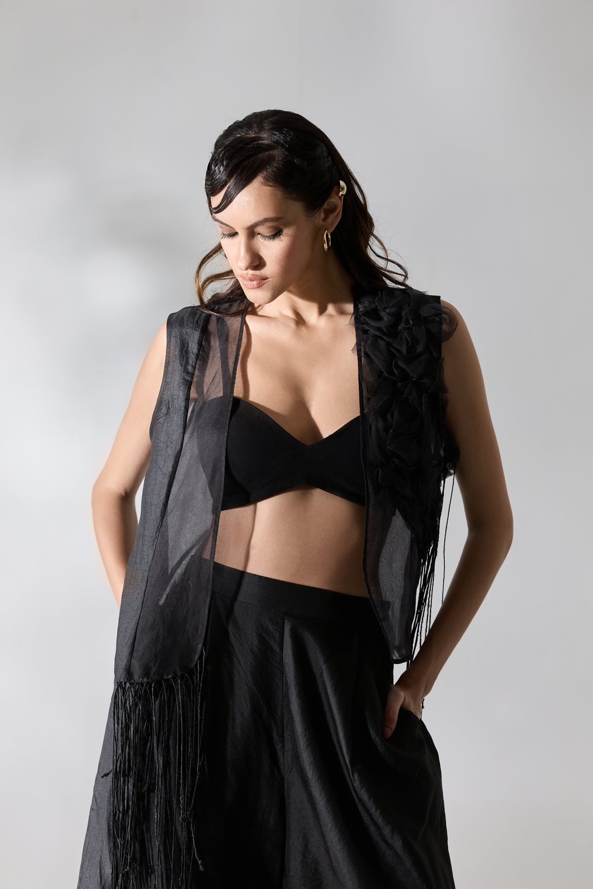 Fringe Veil Half And Half Jacket Pants (Set)