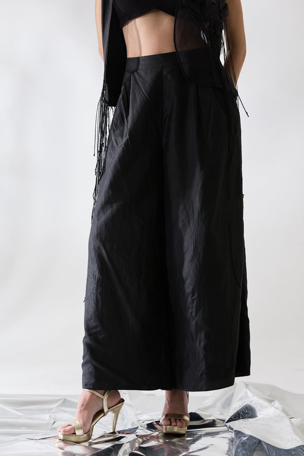Fringe Veil Half And Half Jacket Pants Set - Pants